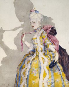 Design for a Costume of a Marquise for ballerinaen Tamara Karsavina, 1924 (akvarell og innslag av kroppsfarge innenfor en avgrenset kant i svart blekk på hvitt vevd papir)